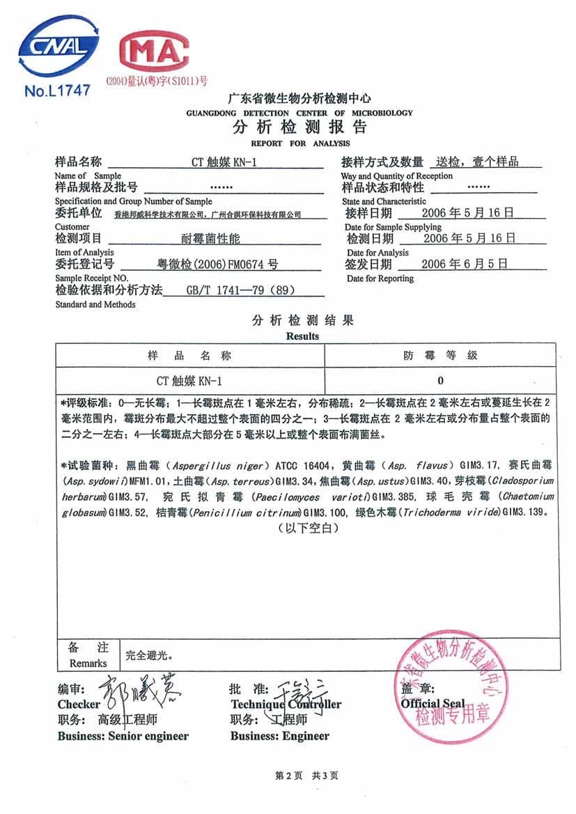 CT觸媒分析檢測報告續頁。